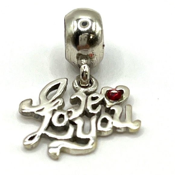 I love you charm 925 IBB THAI sterling silver  heart with a red crystal Charm - Picture 1 of 6